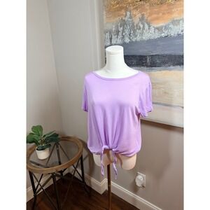 Free Kisses Lavender Purple Short Sleeve Front Tie Hem Scoop Neck Top Size Small